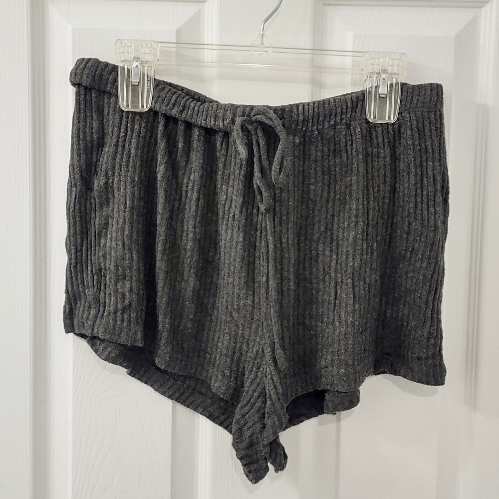 LOFT Sleep Plush Ribbed Drawstring Pajama Shorts Charcoal Gray Size M